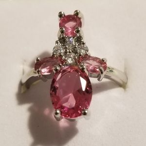 *Vintage Pink Tourmaline,CZ's Silver Ring